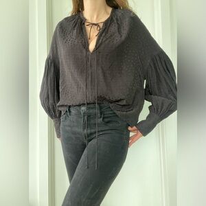 Witchy whimsy goth celestial star pattern, balloon sleeve blk Pirate Blouse